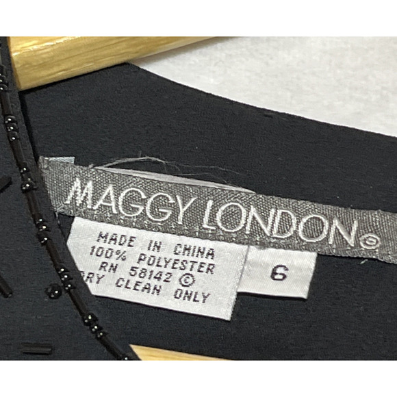Maggy London Chiffon Sequin Dress 6 Black Midi Short Sleeve Classic Elegant - Picture 11 of 13
